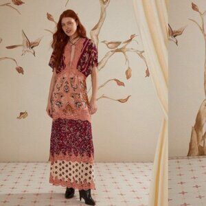 Farm Rio Glam Tapestry Laces Maxi Dress Womens S Whimsical Fairy Boho Cottage